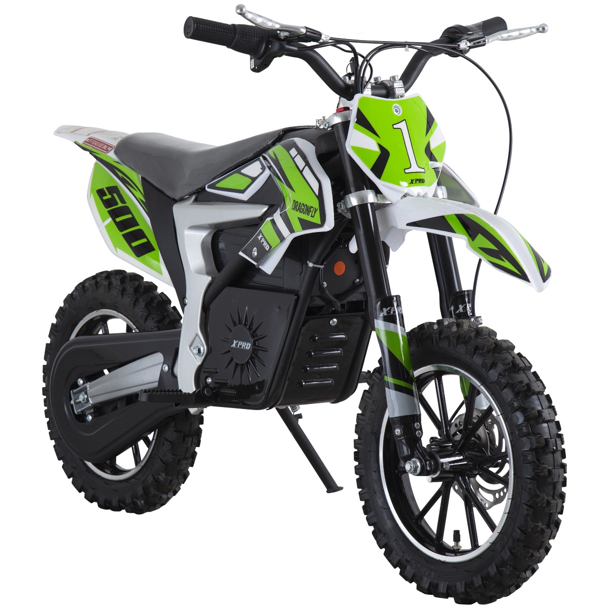 Elektrisk Barncross X-Pro Dragonfly Dirtbike 500W, maximal hastighet 25 km/h, skivbroms fram och bak, sitthöjd 57 cm, Grön