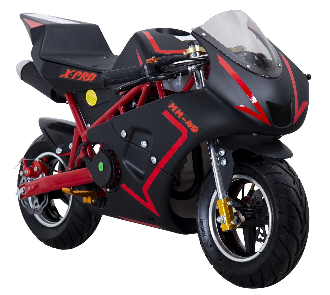 Minimoto X-Pro MM49 - 3,4 hk, Skivbromsar, Maxhastighet 45 km/h, Maxvikt 110 kg, För Barn och Vuxna