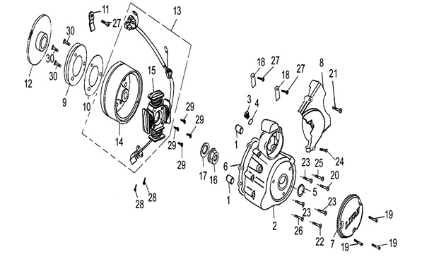 E07: Vänster motorblock, stator